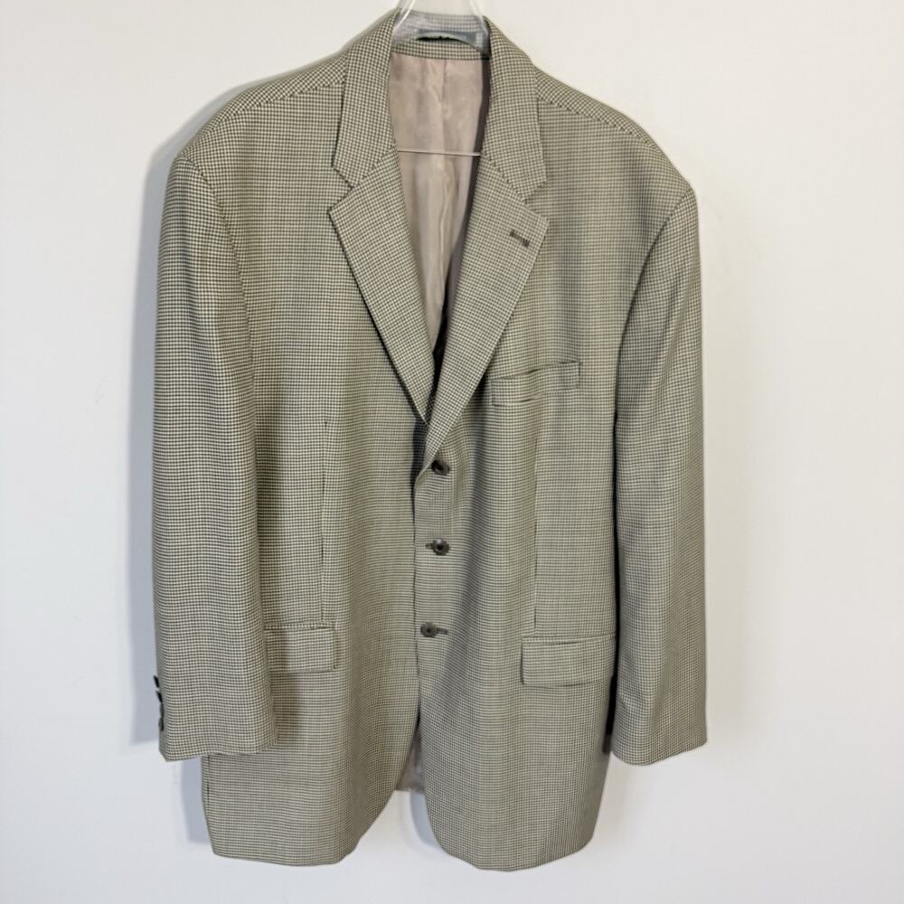 Vintage Lauren Ralph Lauren Houndstooth Wool Blazer Size 40S Tan Made in Canada